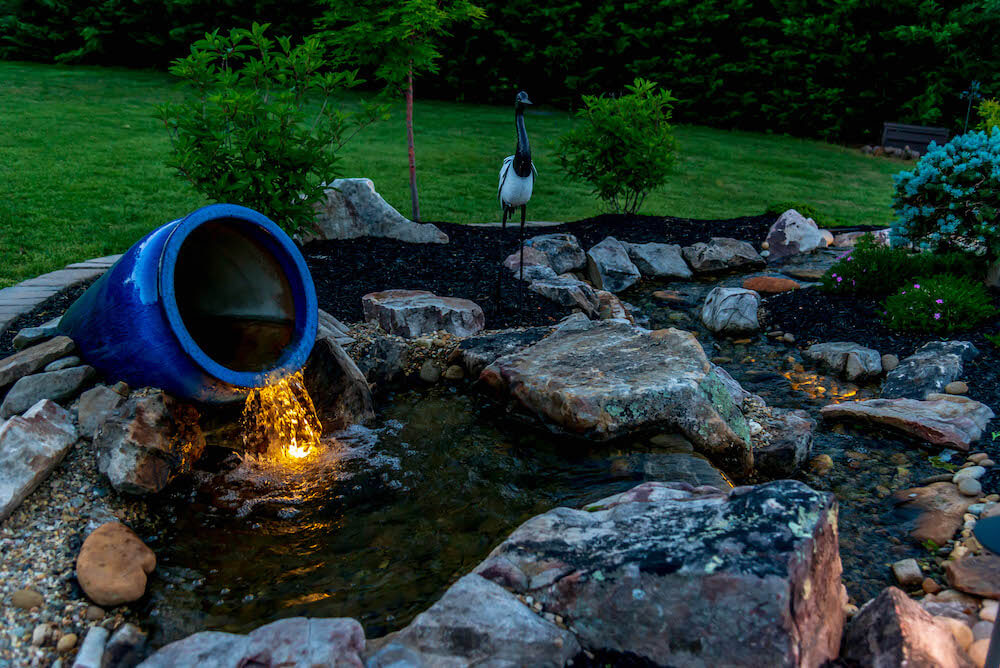 garden lighting ideas with waterfall