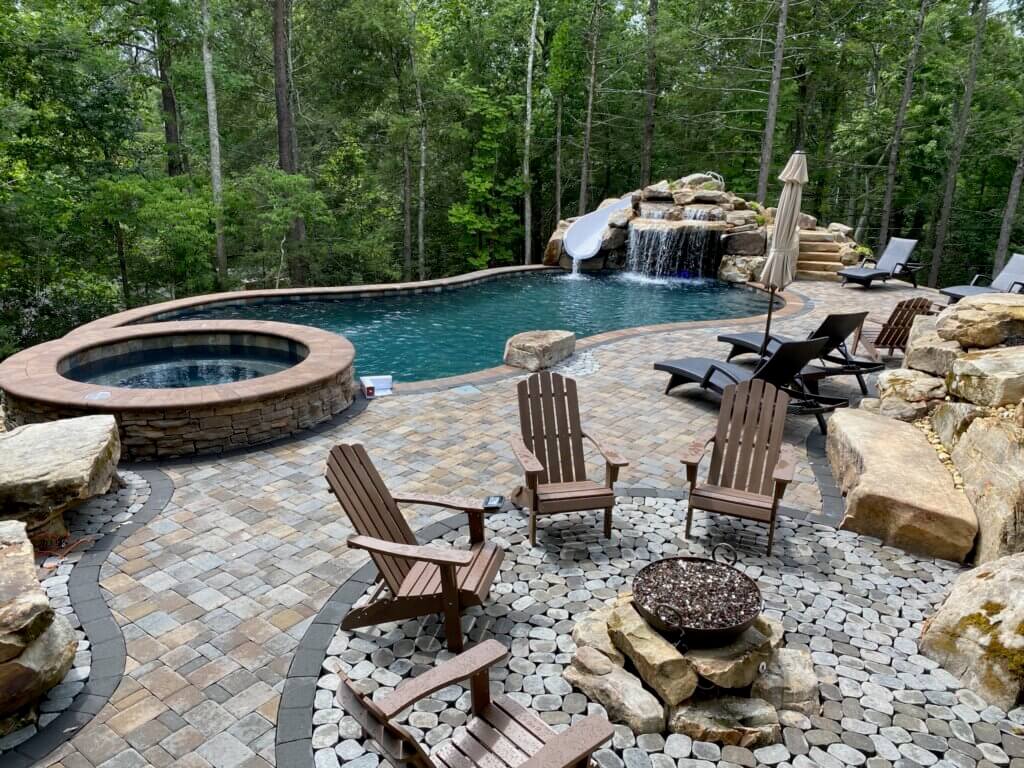 Paver Pool Deck, Spa, and Waterfall